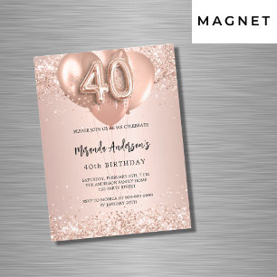 40e verjaardag roos gouden ballonnen luxe magnetische uitnodiging