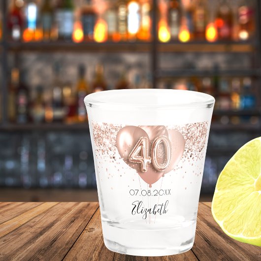 40e verjaardag roos gouden ballonnen naam shot glas