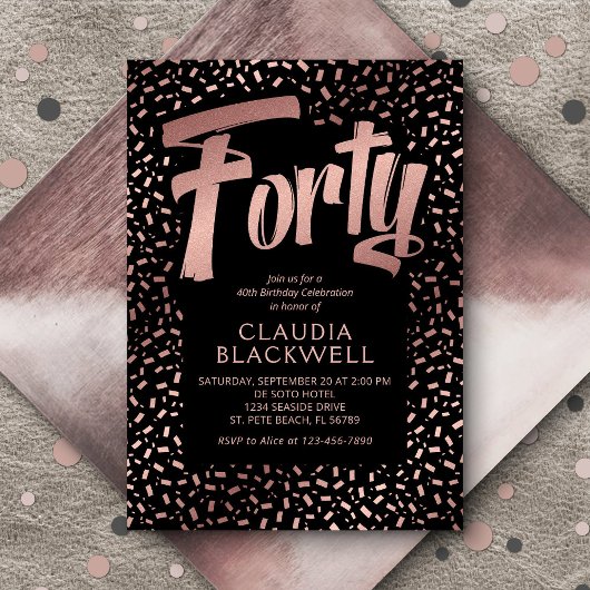 40e Verjaardag Roos Gouden Confetti Kaart