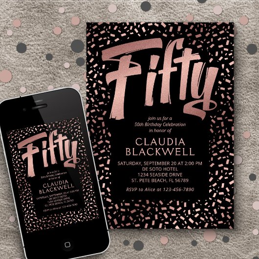 40e Verjaardag Roos Gouden Confetti Kaart