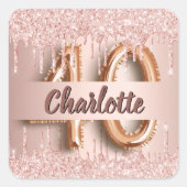 40e verjaardag roos gouden druppels vierkante sticker (Voorkant)