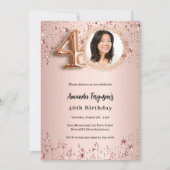 40e verjaardag roos gouden fotosterren kaart (Voorkant)