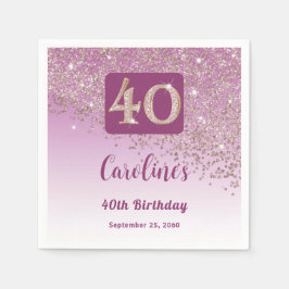 40e Verjaardag Roos Gouden Glitter Servet