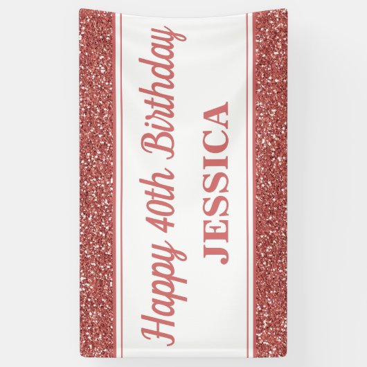 40e Verjaardag Roos Gouden Glitter Spandoek (Verticaal)