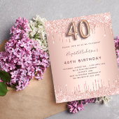 40e Verjaardag roos gouden glitter uitnodiging