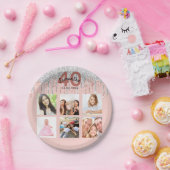 40e verjaardag: roos gouden glitter zilveren foto papieren bordje (Feest)