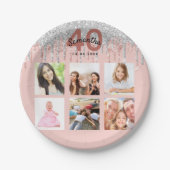 40e verjaardag: roos gouden glitter zilveren foto papieren bordje (Voorkant)