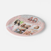 40e verjaardag: roos gouden glitter zilveren foto papieren bordje (Gekanteld)