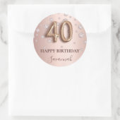 40e verjaardag roos gouden roze diamanten ballonle ronde sticker (Tas)