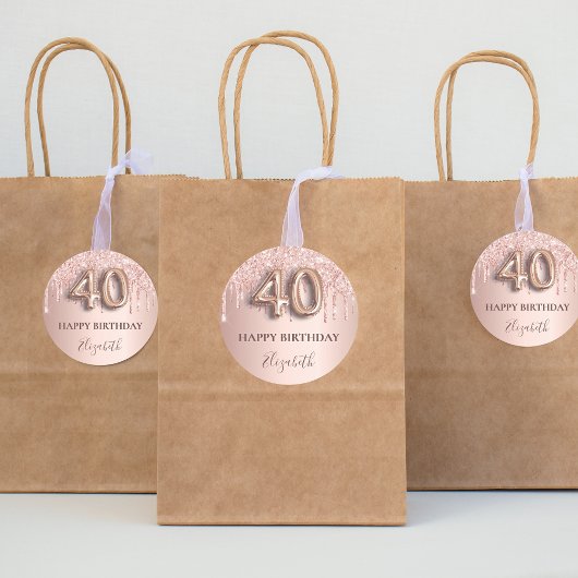 40e verjaardag roos gouden roze druppels ronde sticker