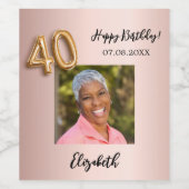 40e Verjaardag roos gouden roze foto Wijn Etiket (Enkel label)