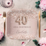 40e verjaardag roos gouden zwarte glitter naam papieren bordje<br><div class="desc">Elegant,  klassiek,  glamoureus voor een 40e verjaardagsfeestje. Roos gouden en dubbelzinnige verloop achtergrond. Gedemoreerd met roos goud,  faux glitter,  sparkles. Pas een naam aan en voeg deze toe. De naam wordt geschreven met een modern donker roos gekleurd hand lettered stijlmanuscript. Nummer 40 is geschreven met een ballonstijllettertype.</div>