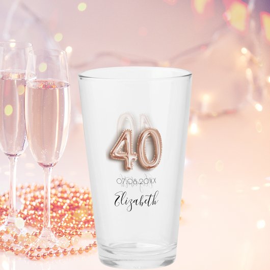 40e verjaardag roos gouden zwarte naam glas