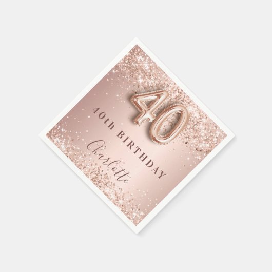 40e verjaardag roos gouden zwarte naam servet (Hoek)