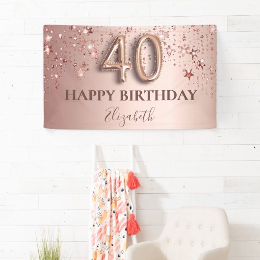40e verjaardag roos gouden zwarte sterren script spandoek (Insitu)