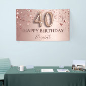 40e verjaardag roos gouden zwarte sterren script spandoek (Beurs)