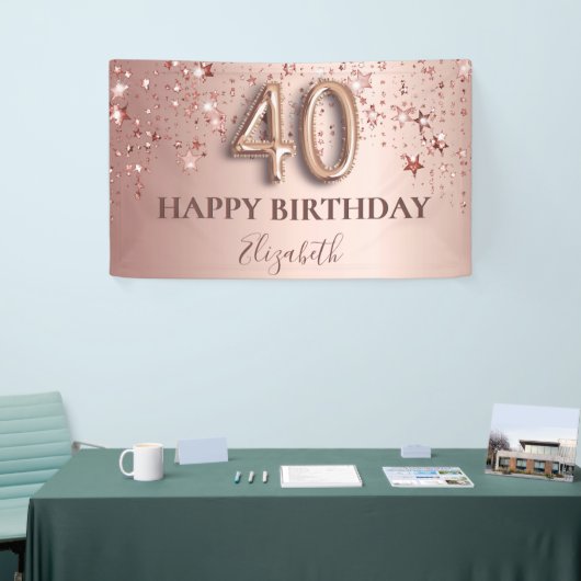 40e verjaardag roos gouden zwarte sterren script spandoek (Beurs)