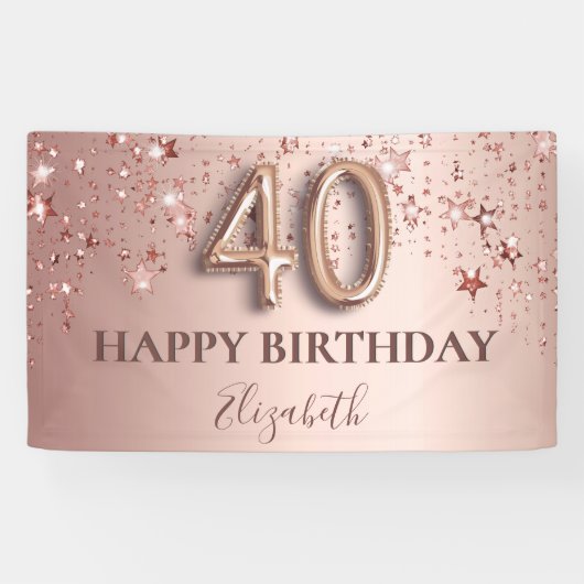 40e verjaardag roos gouden zwarte sterren script spandoek (Horizontaal)