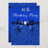 40e verjaardag Royal Blue Sequins Bow and Diamond Kaart (Voorkant / Achterkant)