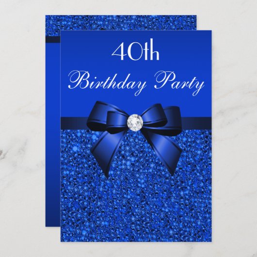 40e verjaardag Royal Blue Sequins Bow and Diamond Kaart (Voorkant / Achterkant)