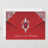 40e verjaardag Royal Silver Red Velvet Pearl Kaart (Voorkant)