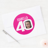 40e verjaardag roze, aangepaste fotonaam gunt ronde sticker (Envelop)
