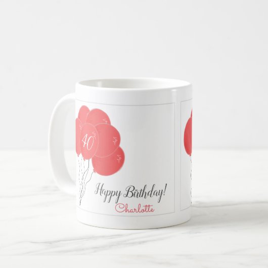 40e verjaardag roze ballon koffiemok (Voorkant links)