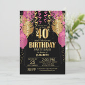 40e verjaardag - roze ballonnen kaart (Staand voorkant)