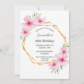 40e verjaardag roze bloemen goud geometrisch kaart (Voorkant)