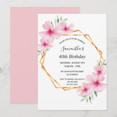 40e verjaardag roze bloemen goud geometrisch kaart (Voorkant / Achterkant)