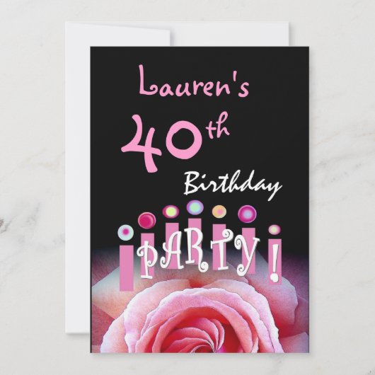 40e verjaardag Roze en kaarsen W1167 Kaart (Voorkant)