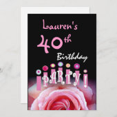 40e verjaardag Roze en kaarsen W1167 Kaart (Voorkant / Achterkant)
