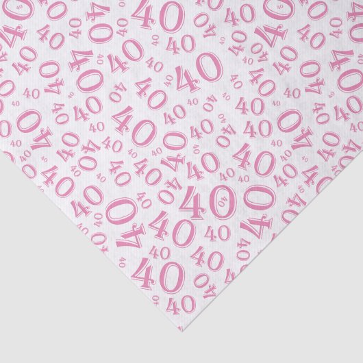 40e verjaardag roze en wit nummerpatroon tissuepapier (Detail)