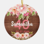 40e verjaardag roze florale roestbruine houtnaam keramisch ornament (Voorkant)