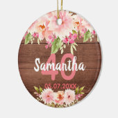 40e verjaardag roze florale roestbruine houtnaam keramisch ornament (Links)