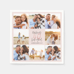 40e verjaardag roze girale foto collage servet