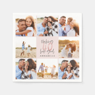 40e verjaardag roze girale foto collage servet