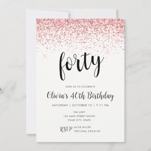 40e verjaardag Roze Glitter Confetti Kaart (Voorkant)