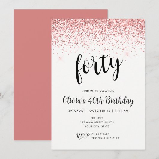 40e verjaardag Roze Glitter Confetti Kaart (Voorkant / Achterkant)