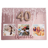 40e verjaardag roze glitter druppelt foto monogram groot cadeauzakje (Voorkant)