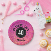 40e verjaardag Roze glitter Sparkle Personalized Papieren Bordje (Feest)