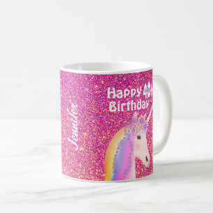 40e verjaardag Roze glitter Unicorn Persoonlijk Koffiemok