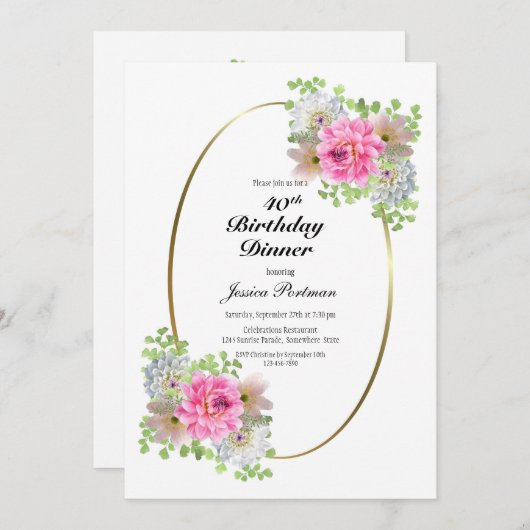 40e verjaardag Roze Gold Party Kaart (Voorkant / Achterkant)