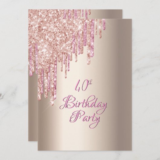 40e verjaardag roze goud folie roze glittersprinke kaart (Voorkant / Achterkant)