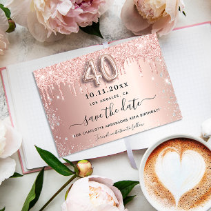 40e verjaardag roze goud zilver glitterspetters save the date
