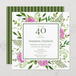 40e verjaardag Roze hydrangeas Kaart