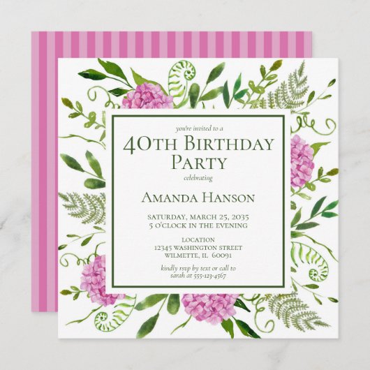 40e verjaardag Roze hydrangeas Kaart (Voorkant / Achterkant)