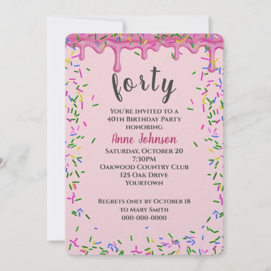 40e verjaardag roze ijsjes en strooisel kaart (Voorkant)