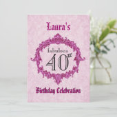 40e verjaardag  roze Lijst S313 Kaart (Staand voorkant)