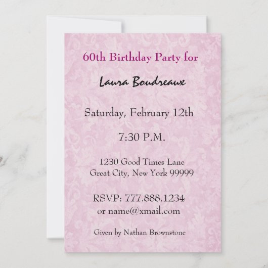 40e verjaardag  roze Lijst S313 Kaart (Achterkant)